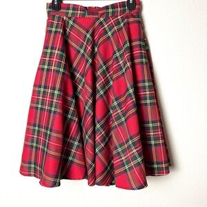ModCloth Joy to the Swirl Swing Skirt Red Christmas Plaid Feminine Holiday Small